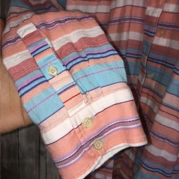 Talbots Pink & Blue Striped Button Down - Picture 3 of 4